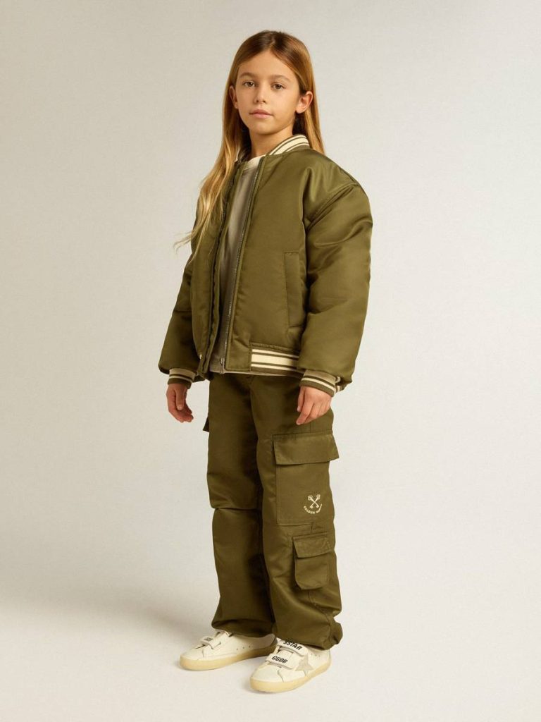 Kids Golden Goose Military Green Bottomwear Selection (4-12 Years) Kids Cargo Pants In Military Green