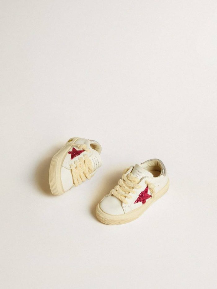 Kids Golden Goose White Girls (4-10 Years) May Teen With Fuchsia Glitter Star And Laminated Leather Heel Tab