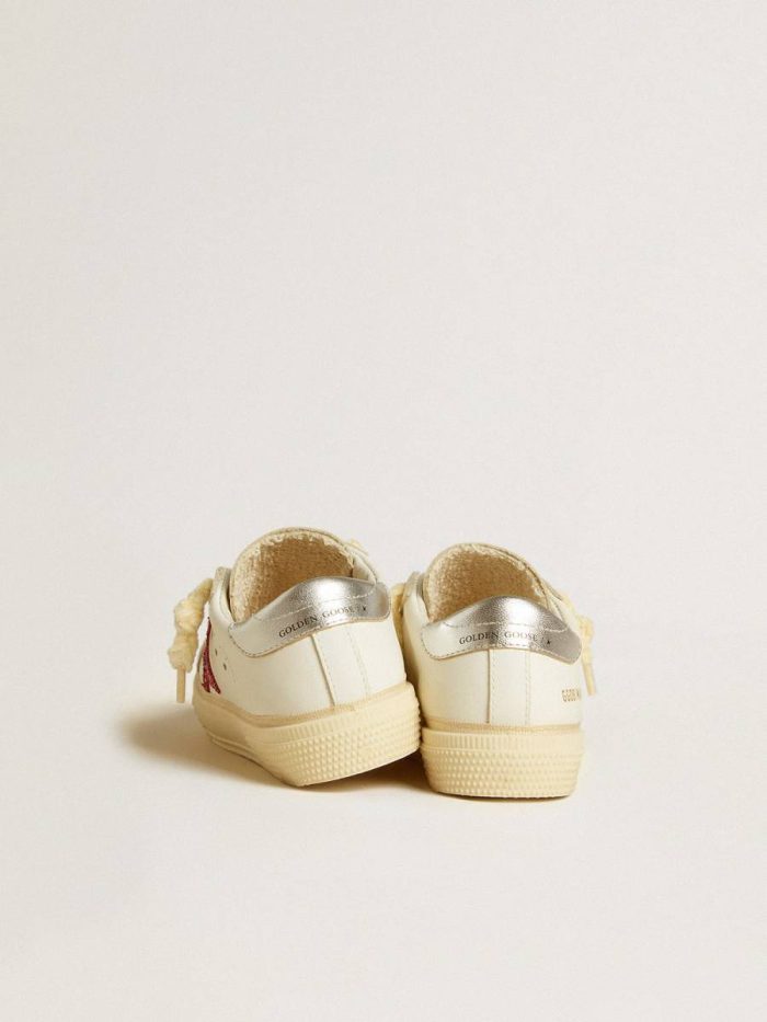 Kids Golden Goose White Girls (4-10 Years) May Teen With Fuchsia Glitter Star And Laminated Leather Heel Tab