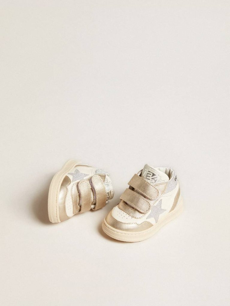 Kids June Junior In Nappa And Metallic Leather Inserts With Glitter Star Little Girls (1-3 Years) Golden Goose