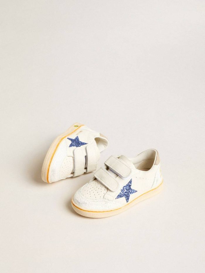 Kids Junior Ball Star With Blue Glitter Star And Beige Suede Heel Tab Golden Goose Little Girls (1-3 Years) White