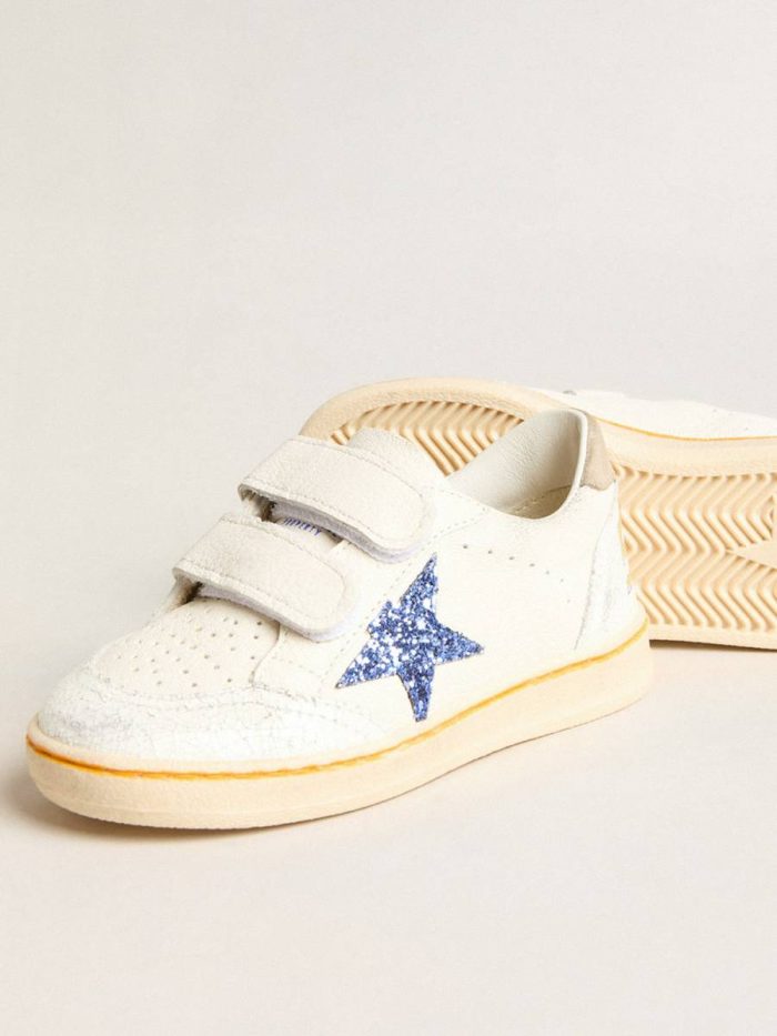 Kids Junior Ball Star With Blue Glitter Star And Beige Suede Heel Tab Golden Goose Little Girls (1-3 Years) White