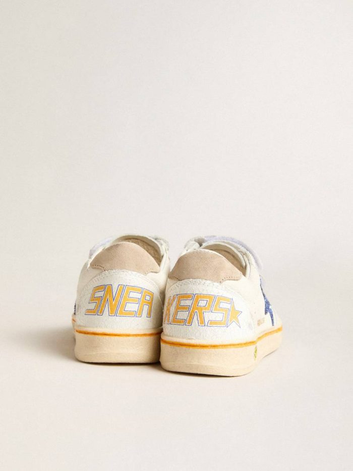 Kids Junior Ball Star With Blue Glitter Star And Beige Suede Heel Tab Golden Goose Little Girls (1-3 Years) White