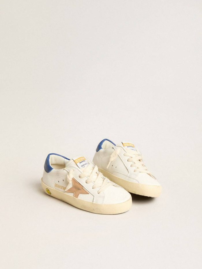 Kids Junior Super-Star In Nappa Leather With A Beige Star And Blue Heel Tab Little Boys (1-3 Years) Golden Goose