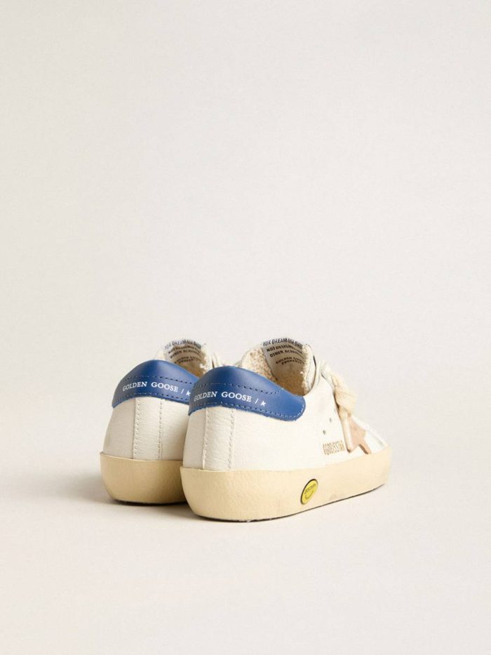 Kids Junior Super-Star In Nappa Leather With A Beige Star And Blue Heel Tab Little Boys (1-3 Years) Golden Goose