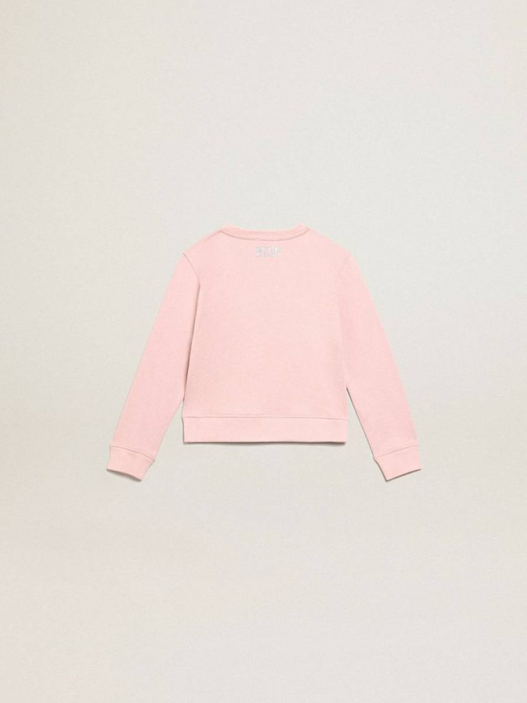 Kids Topwear Selection (4-12 Years) Pink Pink Sweatshirt With Maxi Star In Silver Glitter On The Front Golden Goose