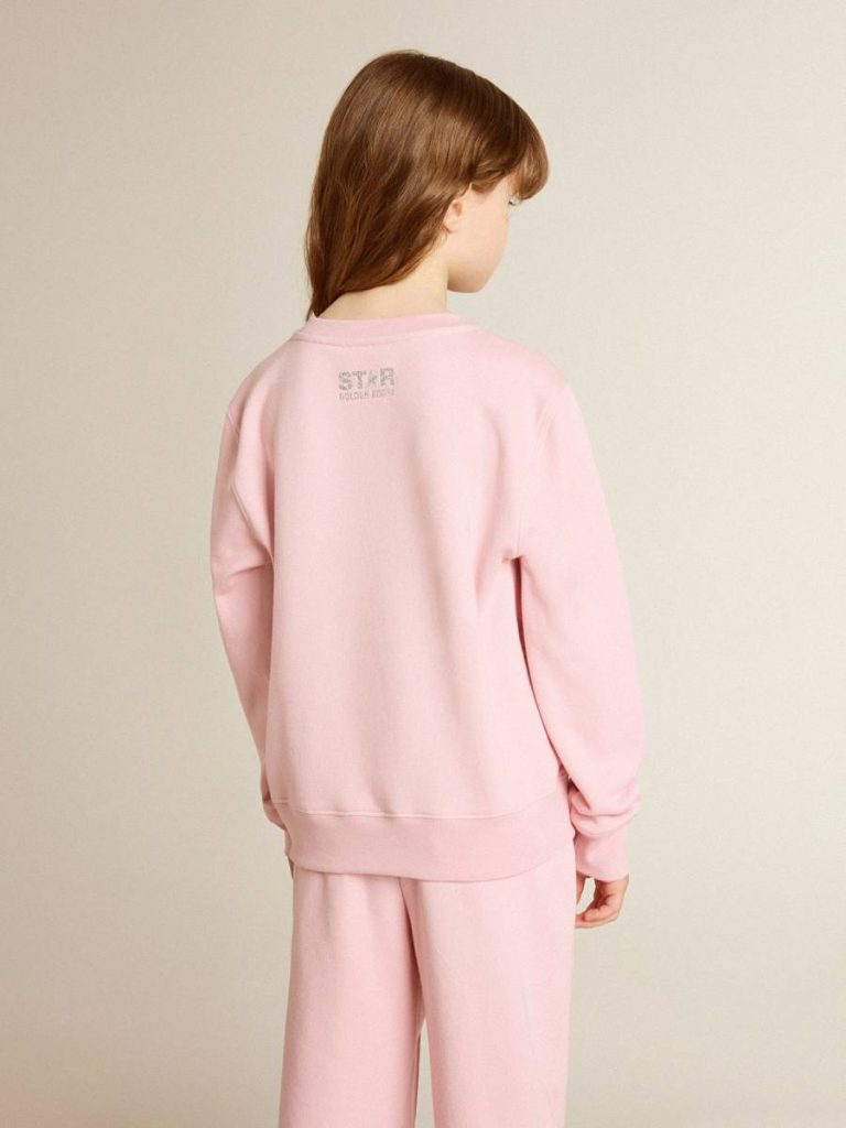Kids Topwear Selection (4-12 Years) Pink Pink Sweatshirt With Maxi Star In Silver Glitter On The Front Golden Goose