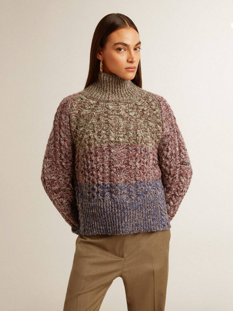 Knitwear Multicolor Women Women's Multicolored High Neck Sweater With Mouliné Yarn Golden Goose