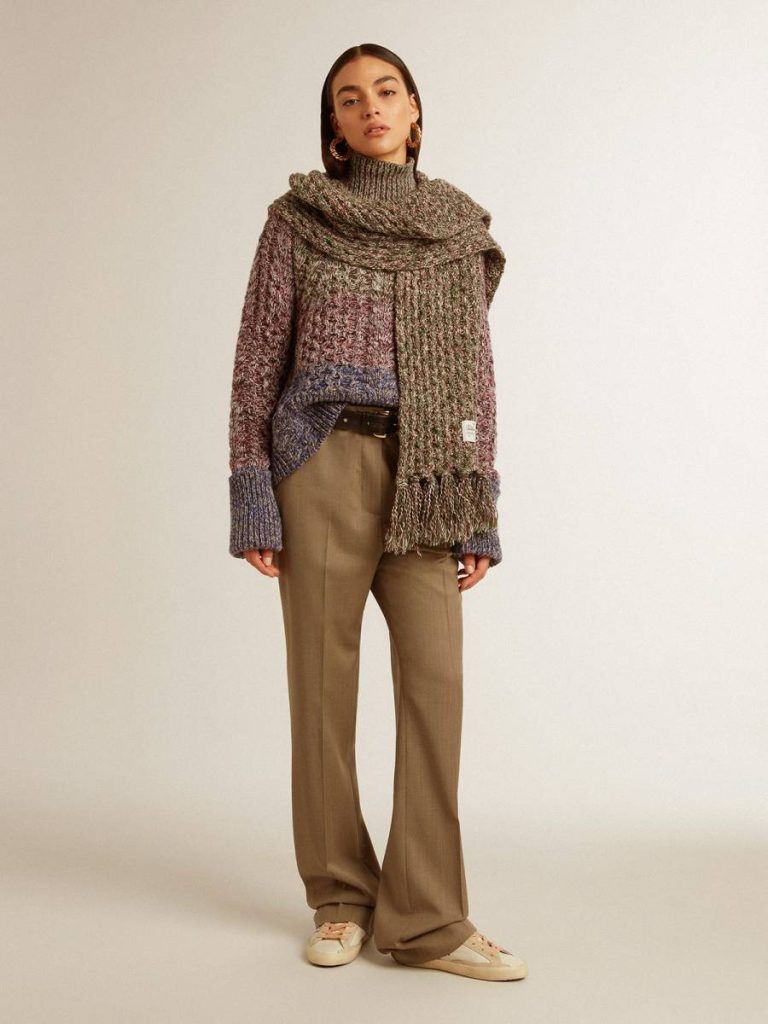Knitwear Multicolor Women Women's Multicolored High Neck Sweater With Mouliné Yarn Golden Goose