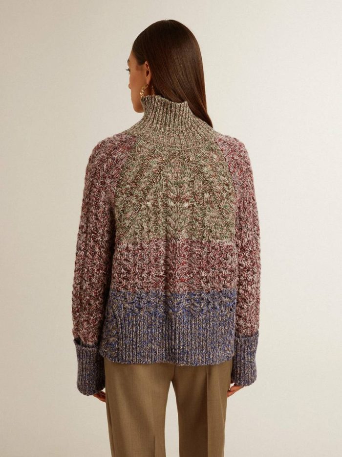 Knitwear Multicolor Women Women's Multicolored High Neck Sweater With Mouliné Yarn Golden Goose