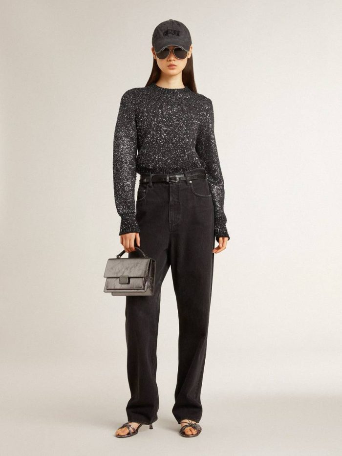 Knitwear Women Women's Black Wool Blend Cropped Sweater With All-Over Sequins Black Golden Goose