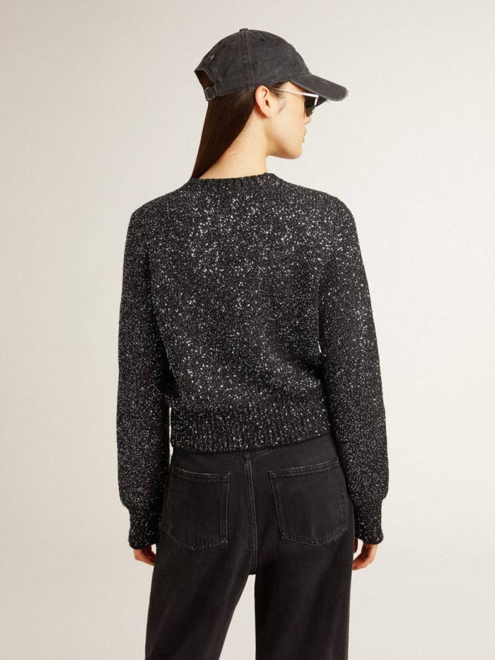 Knitwear Women Women's Black Wool Blend Cropped Sweater With All-Over Sequins Black Golden Goose