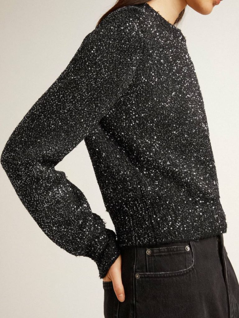 Knitwear Women Women's Black Wool Blend Cropped Sweater With All-Over Sequins Black Golden Goose