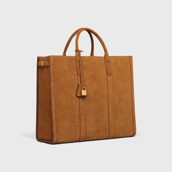 Large Cabas In Suede Calfskin Men Celine Tote Bags Pecan
