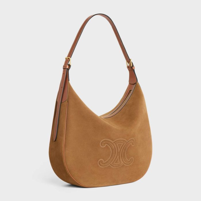 Large Heloïse Cuir Triomphe Bag In Suede Calfskin Celine Tobacco Shoulder Bags Women