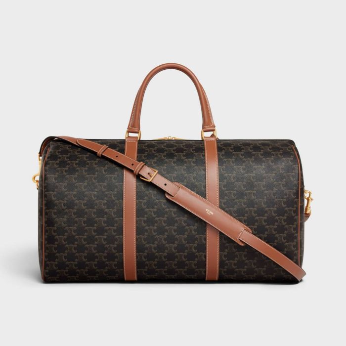 Large Travel Bag In Triomphe Canvas And Calfskin Women Cross-Body Bags Tan Celine