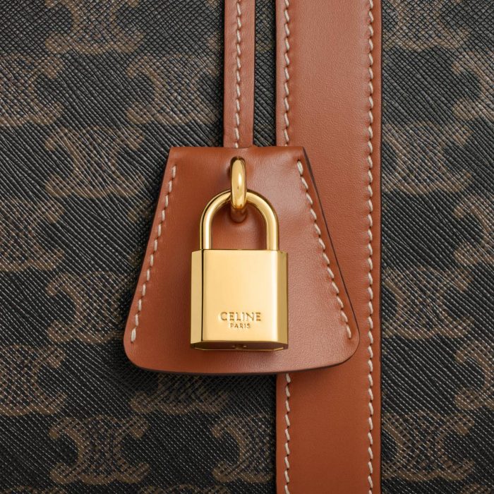 Large Travel Bag In Triomphe Canvas And Calfskin Women Cross-Body Bags Tan Celine