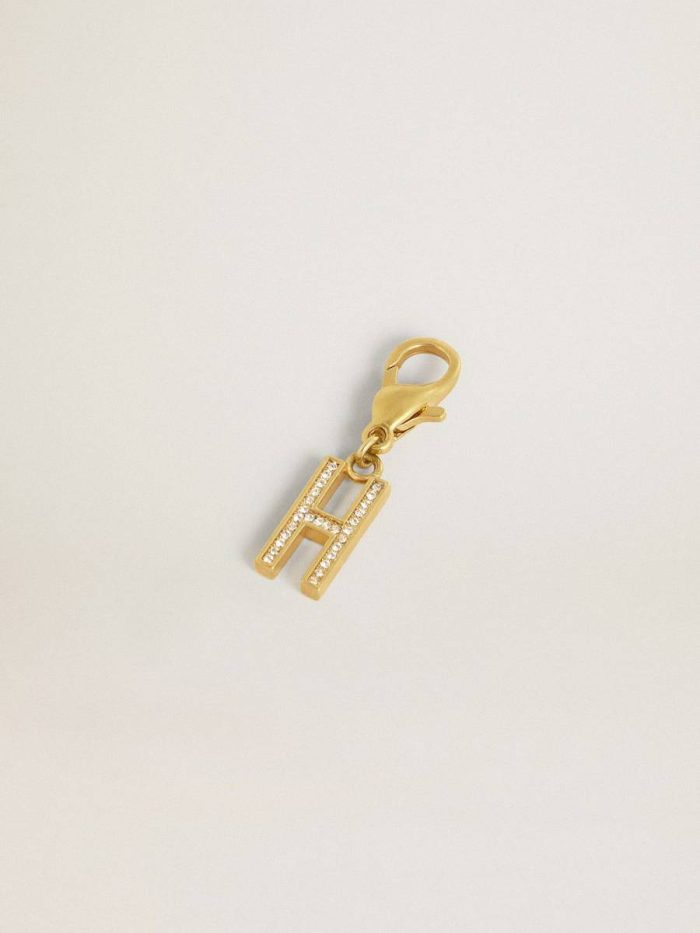 Letter H Charm In Gold-Colored Brass With Crystals Women Gold Golden Goose Bag Accessories