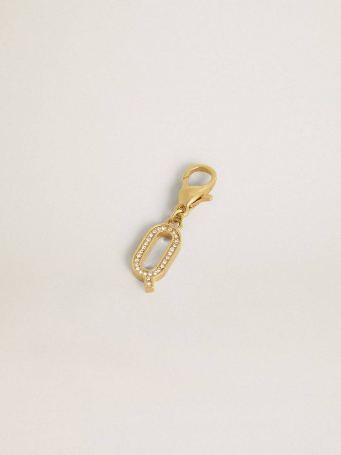 Letter Q Charm In Gold-Colored Brass With Crystals Gold Bag Accessories Women Golden Goose