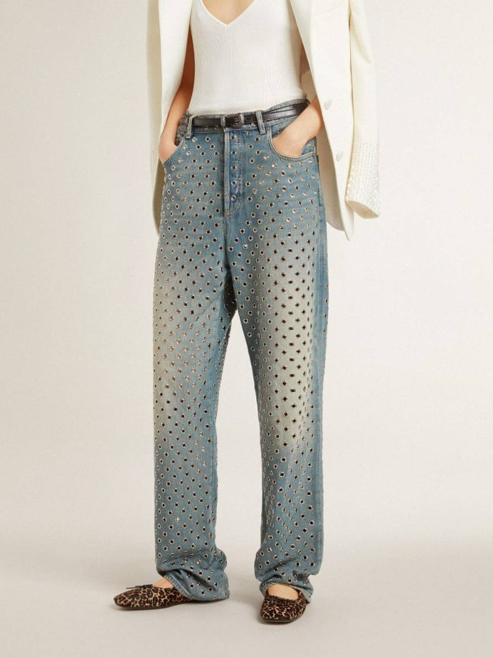Light Blue Golden Goose Women's Washed Jeans With All-Over Eyelets Women Jeans & Pants