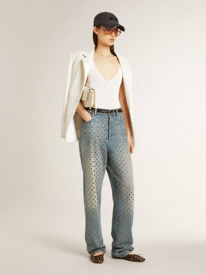Light Blue Golden Goose Women's Washed Jeans With All-Over Eyelets Women Jeans & Pants
