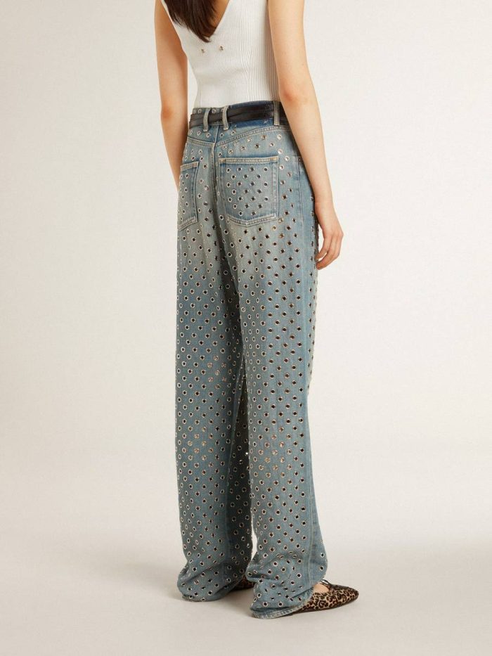 Light Blue Golden Goose Women's Washed Jeans With All-Over Eyelets Women Jeans & Pants