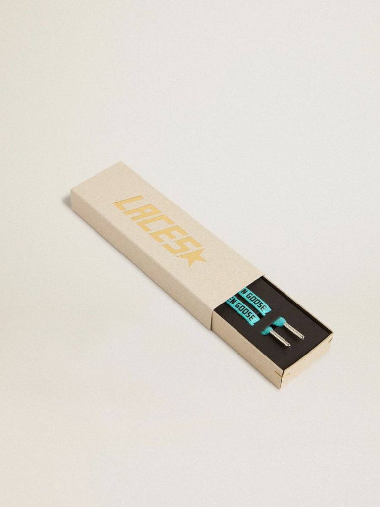 Light Blue Lurex Laces With Contrasting Black Logo Women Laces Light Blue Golden Goose