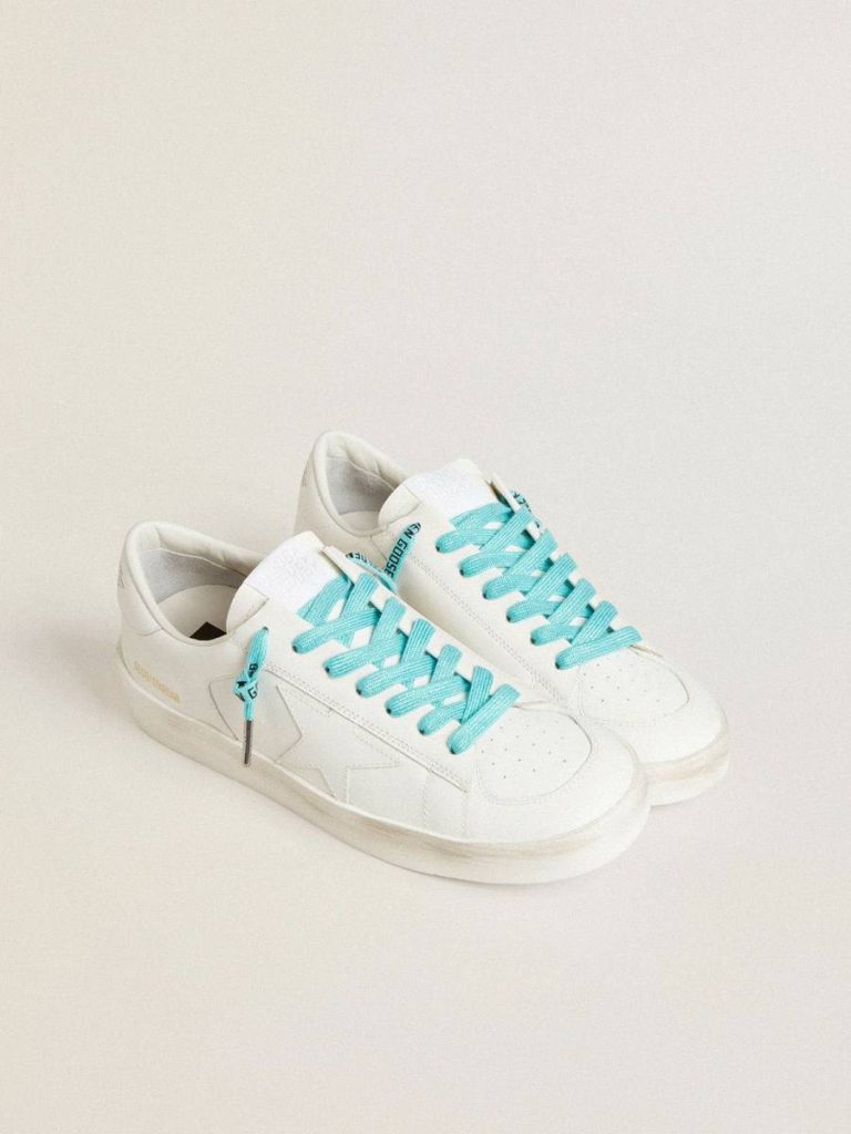 Light Blue Lurex Laces With Contrasting Black Logo Women Laces Light Blue Golden Goose