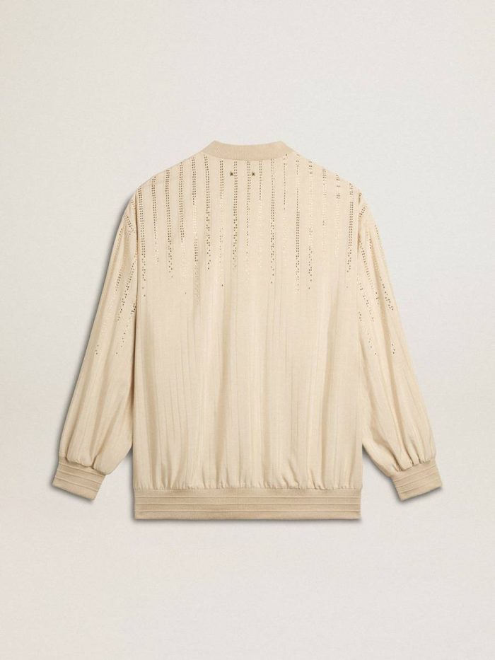 Light Brown Knitwear Golden Goose Women Women's Silk And Viscose Cardigan With Pinstripe Motif