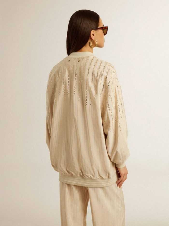 Light Brown Knitwear Golden Goose Women Women's Silk And Viscose Cardigan With Pinstripe Motif