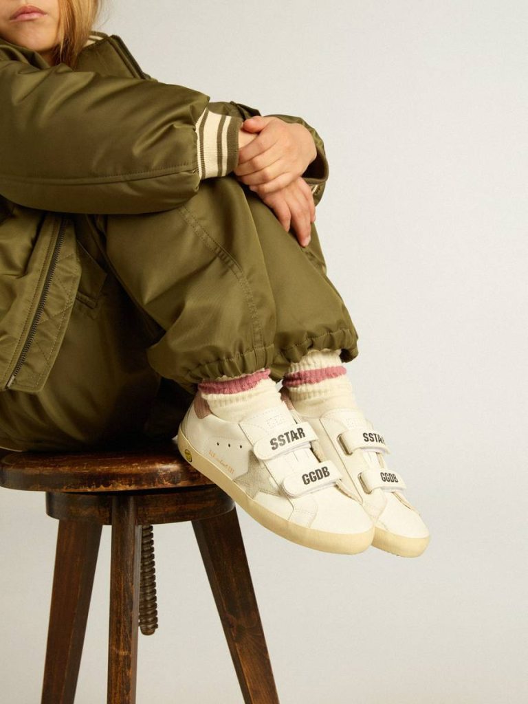 Little Girls (1-3 Years) Golden Goose Kids Junior Old School In Leather With Gray Suede Star And Old Rose Heel Tab