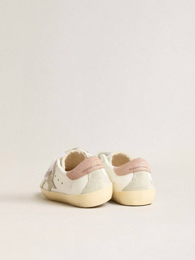 Little Girls (1-3 Years) Golden Goose Kids Junior Old School In Leather With Gray Suede Star And Old Rose Heel Tab