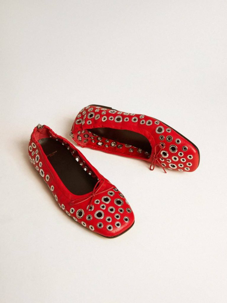 Loafers & Ballerinas Women Amy Ballet Flats In Red Nappa Leather With Silver Colored Studs Golden Goose