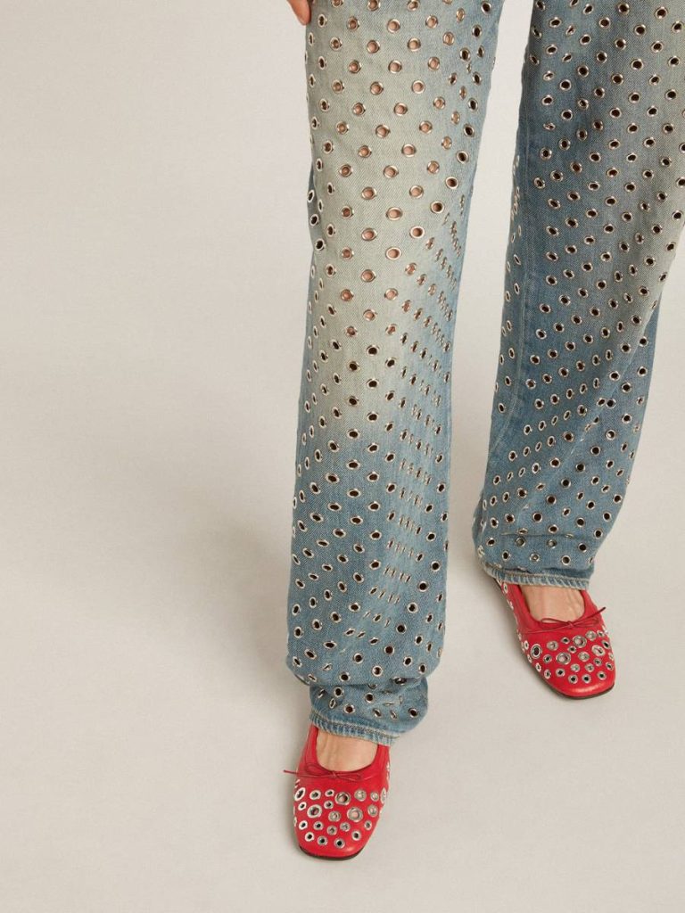 Loafers & Ballerinas Women Amy Ballet Flats In Red Nappa Leather With Silver Colored Studs Golden Goose