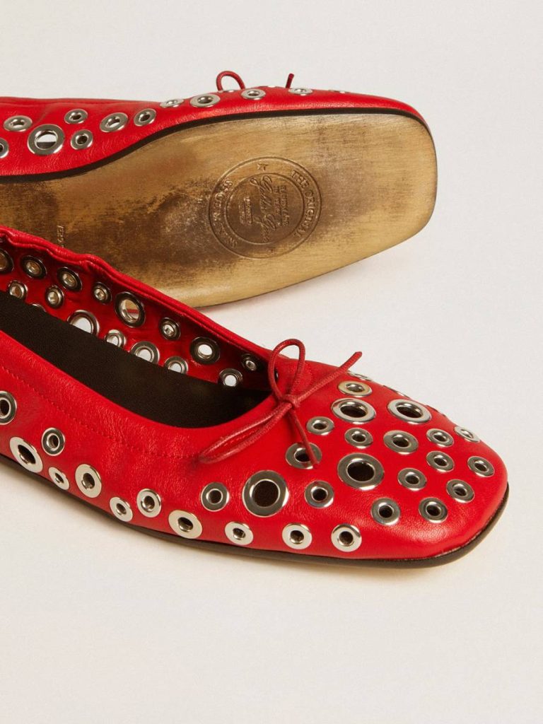 Loafers & Ballerinas Women Amy Ballet Flats In Red Nappa Leather With Silver Colored Studs Golden Goose