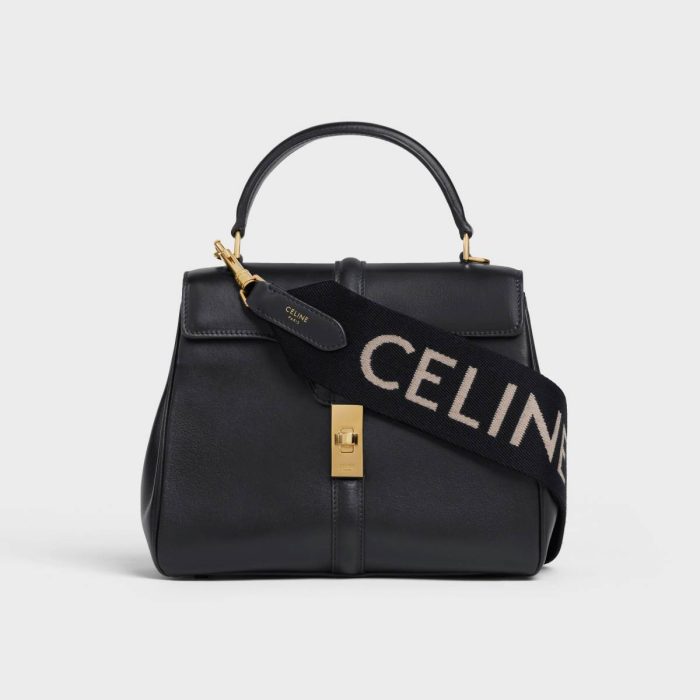 Long Strap In Wool With Celine Jacquard Women Black / White Straps And Accessories