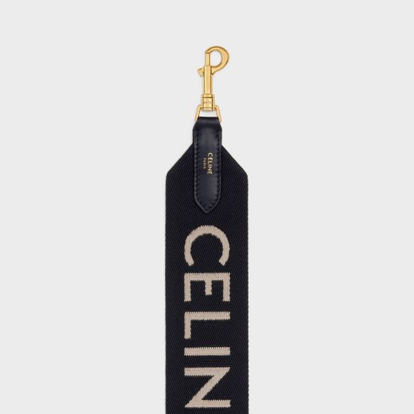Long Strap In Wool With Celine Jacquard Women Black / White Straps And Accessories