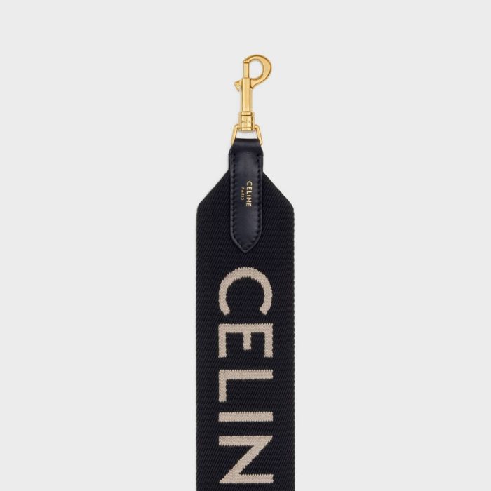 Long Strap In Wool With Celine Jacquard Women Black / White Straps And Accessories