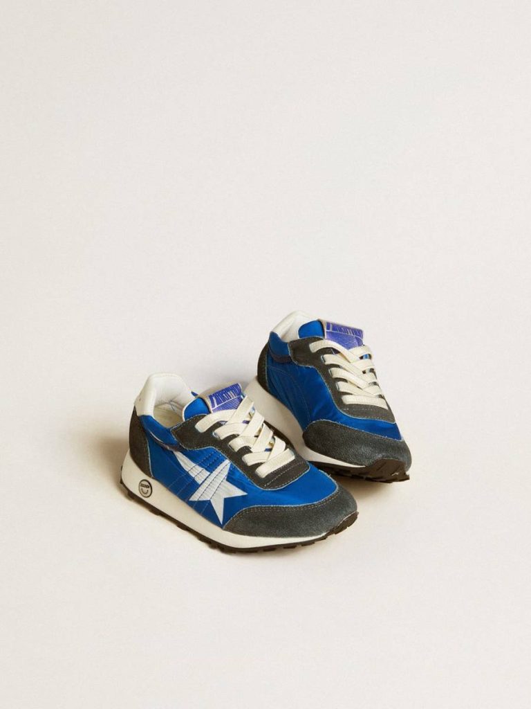 Marathon Junior In Blue Nylon With Printed Star And Leather Heel Tab Kids Golden Goose Little Boys (1-3 Years)
