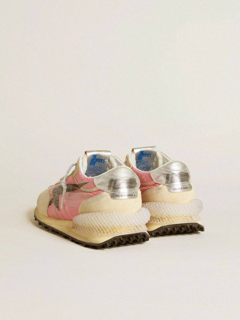 Marathon Men's Marathon In Pink Nylon And Gold Suede With Black Printed Star Men Golden Goose