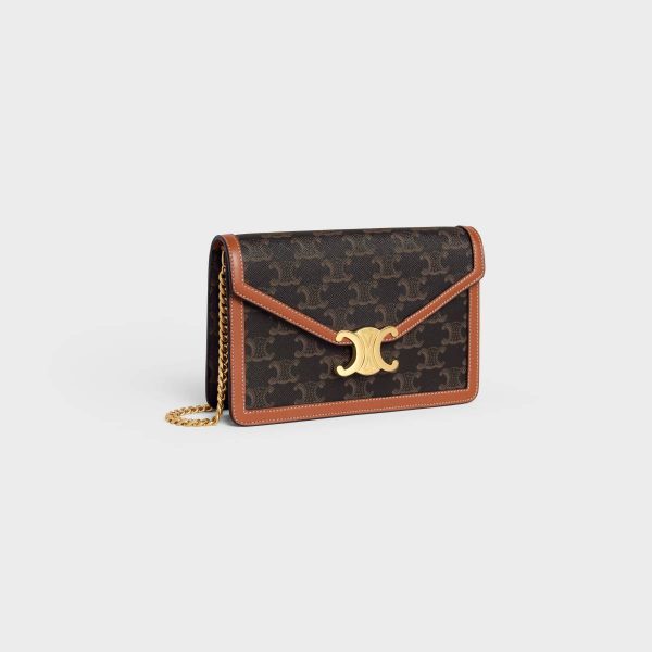 Margo Women Wallet On Chain Margo In Triomphe Canvas And Calfskin Tan Celine