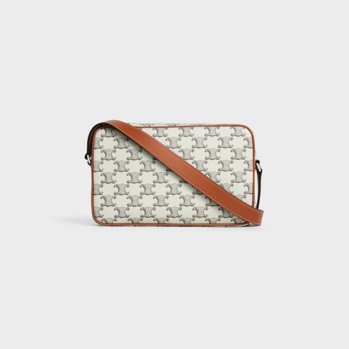Medium Messenger Bag In Triomphe Canvas With Celine Print Cross-Body Bags Men Tan / Ecru