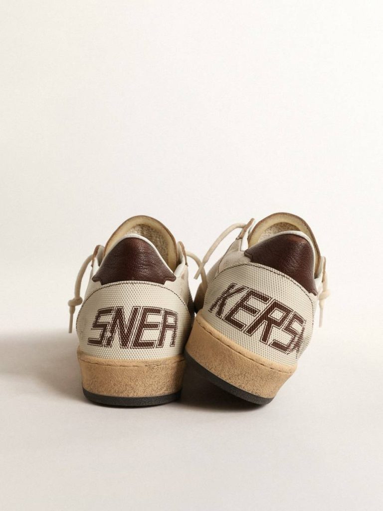 Men Ball Star Ball Star Ltd In Ecru Leather And White Mesh With Brown Star Ecru Golden Goose