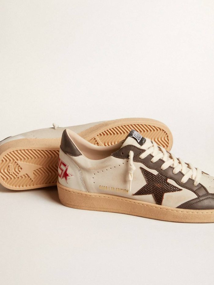 Men Ball Star Golden Goose Men's Ball Star Ltd In Nappa With Brown Star And Gray Leather Heel Tab