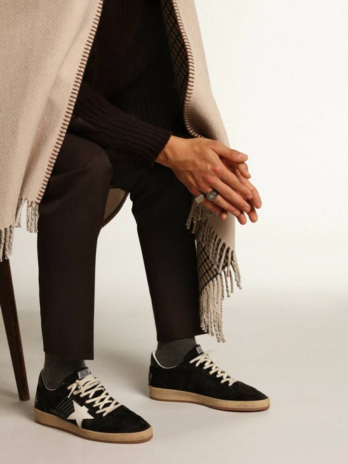 Men Ball Star Men's Ball Star In Black Suede With White Leather Star Golden Goose