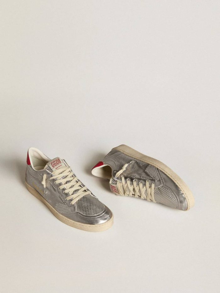 Men Bio-Based Ball Star In Metallic Silver With Silver Star And Red Heel Tab Ball Star Golden Goose