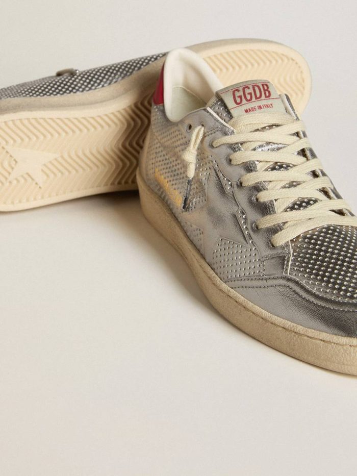Men Bio-Based Ball Star In Metallic Silver With Silver Star And Red Heel Tab Ball Star Golden Goose