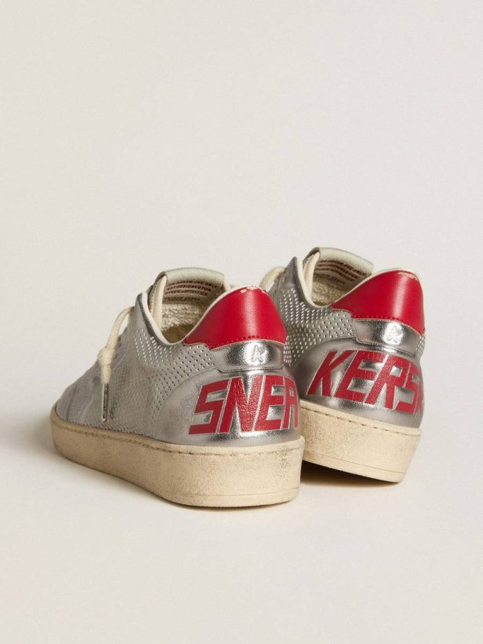 Men Bio-Based Ball Star In Metallic Silver With Silver Star And Red Heel Tab Ball Star Golden Goose