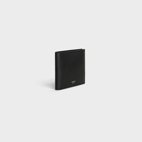 Men Black Bi-Fold Wallet In Grained Calfskin Celine Wallets