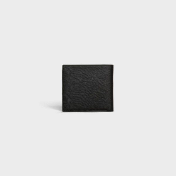 Men Black Bi-Fold Wallet In Grained Calfskin Celine Wallets